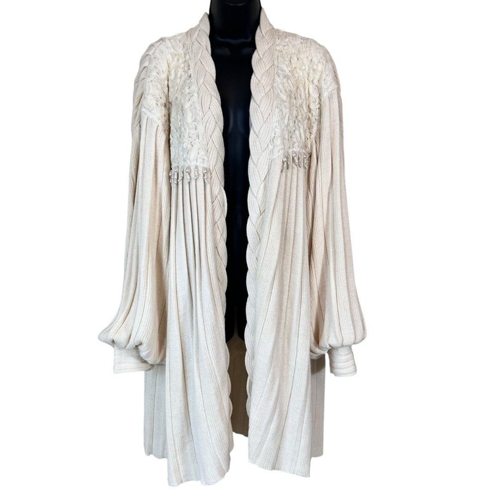 Vintage 80s MAURADA Bishop Sleeve Pleated Knit Cardigan